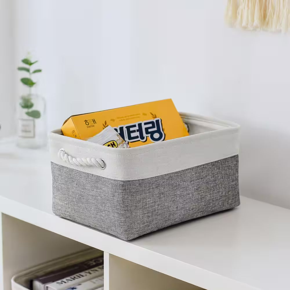 White & Grey 9.8 In. X 6.7 In. Fabric Collapsible Storage Bins Set of 3 for Home Organization