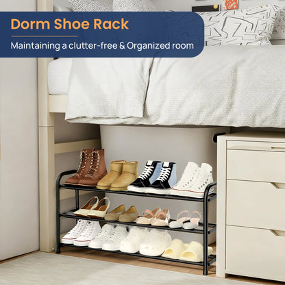 3 Tier Expandable Shoe Rack, Black Metal Shoe Shelf Organizer Storage for Closet, Space Saving Shoe Rack for Entrywa