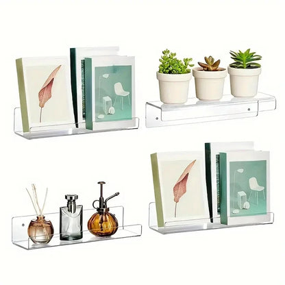1/2Pcs 11.8Inch Clear Acrylic Shelves, Wall Mounted Storage for Kitchen, Bathroom, Office - Home Organization and Decor