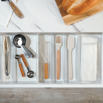 6-Piece Clear Plastic Drawer Storage Organizer Set, Kitchen, Desk and Bathroom Drawer Organizer Bins for Home Organization