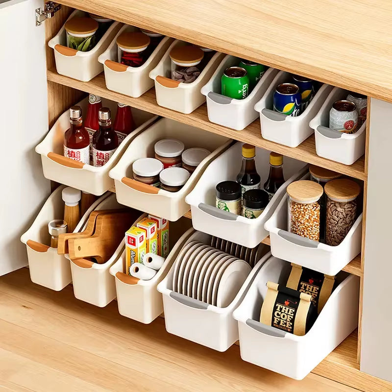 Curved Plastic Storage Bins Set - Multipurpose Home Organization Boxes for Cleaning Supplies & Household Essentials