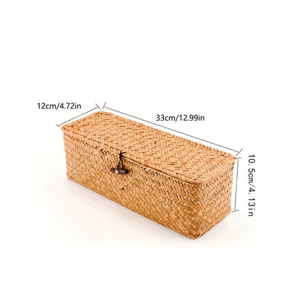 Partitioned Storage Box, Handcrafted Woven Storage Basket, Rectangular Vintage Shelf, for Home Organization Storage Containers