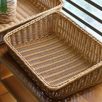 Handmade Woven Storage Boxes Straw Storage Baskets Rectangle Cosmetic Gadgets Toys Basket Container Home Organization