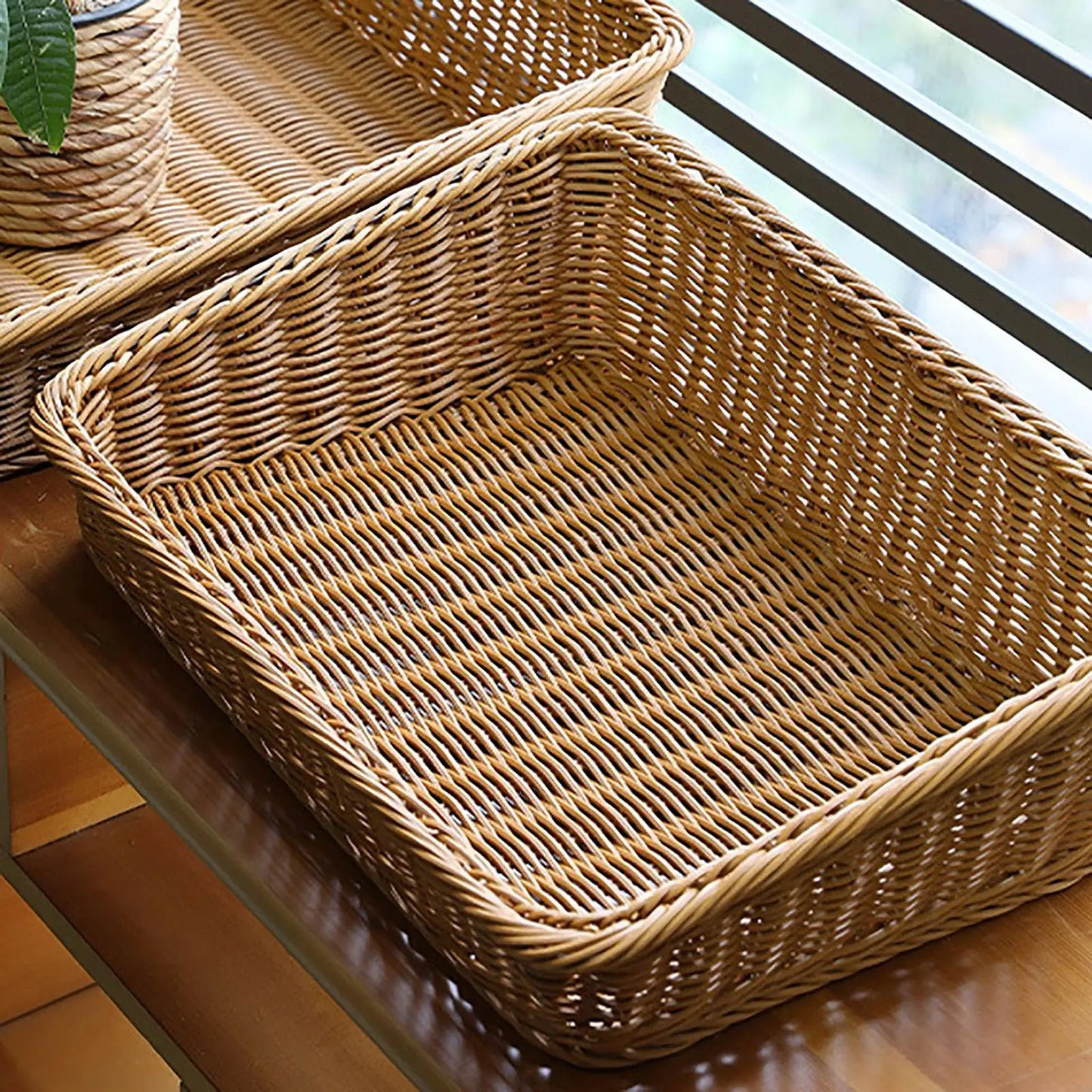 Handmade Woven Storage Boxes Straw Storage Baskets Rectangle Cosmetic Gadgets Toys Basket Container Home Organization