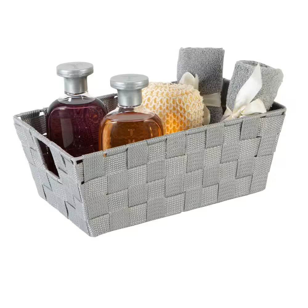 Heather Gray Small Woven Strap Shelf Cube Storage Bin (2-Pack)