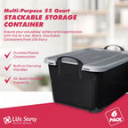 55 Qt Stackable Home Organization Lidded Storage Container in Black, (6 Pack)