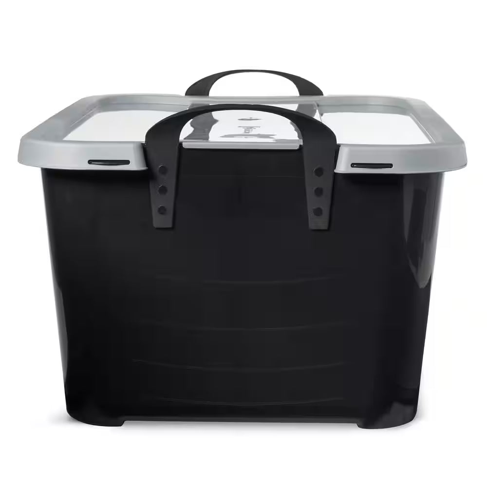 55 Qt Stackable Home Organization Lidded Storage Container in Black, (6 Pack)