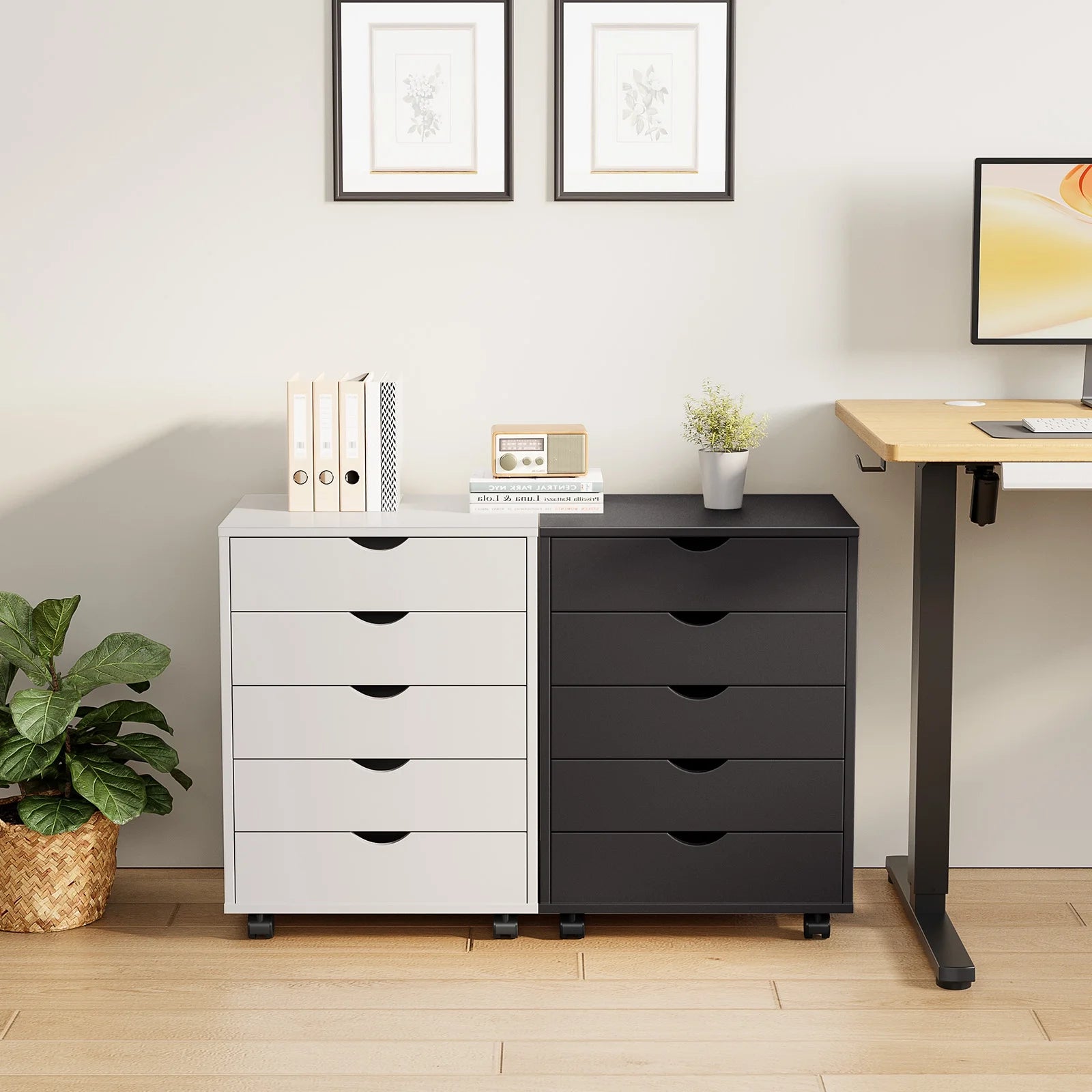 5-Drawer Portable Storage Cabinet on Wheels for Office, Bedroom & Home Organization, Black
