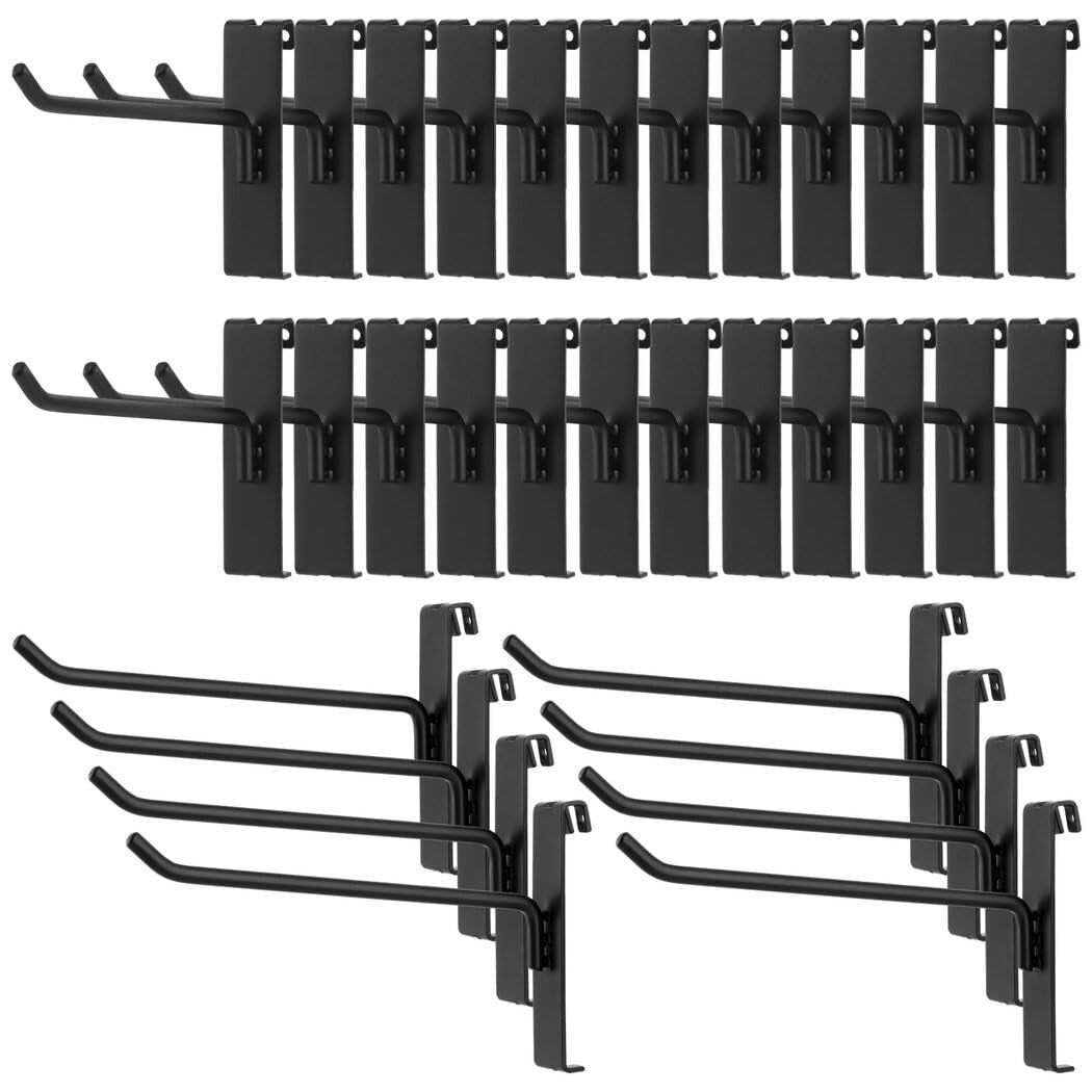 32-Pack 6-Inch Grid Wall Display Hooks, Black, for Retail & Home Organization
