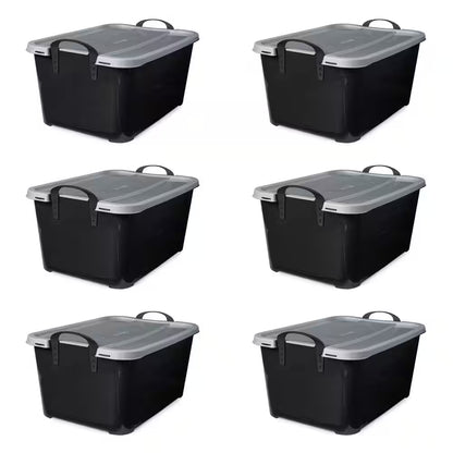 55 Qt Stackable Home Organization Lidded Storage Container in Black, (6 Pack)