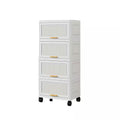 4-Layers Flip Open Storage Box with Wheels, Movable Storage Cabinet, Kitchen Shelf, Movable Storage Box-White