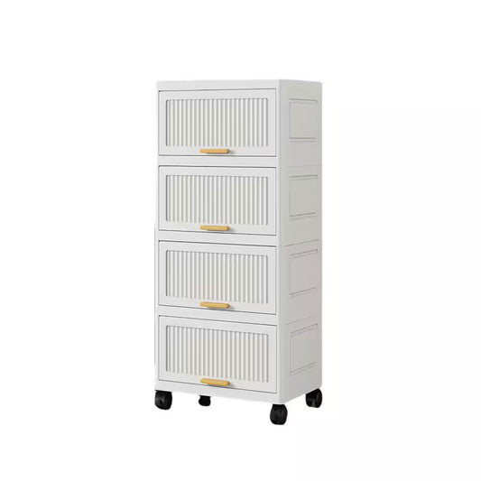 4-Layers Flip Open Storage Box with Wheels, Movable Storage Cabinet, Kitchen Shelf, Movable Storage Box-White