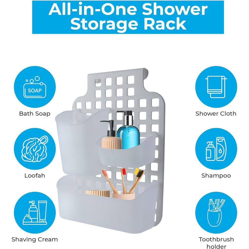 Versatile over Cabinet/Door Storage Organizer with Interchangeable Baskets for Shower Caddy 3In. White