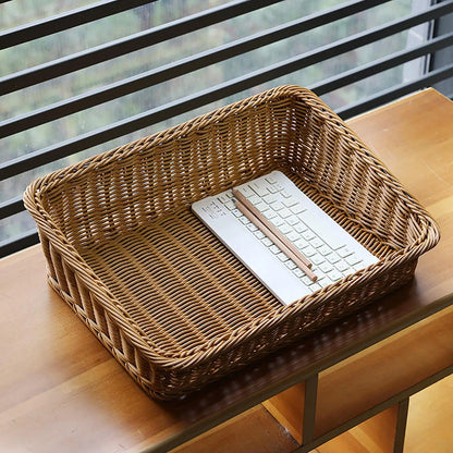 Handmade Woven Storage Boxes Straw Storage Baskets Rectangle Cosmetic Gadgets Toys Basket Container Home Organization