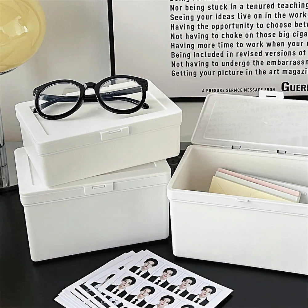 White Dustproof Storage Box Stackable Sundries Storage Organizer with Cover Stationery Storage Case Home Organization Holder