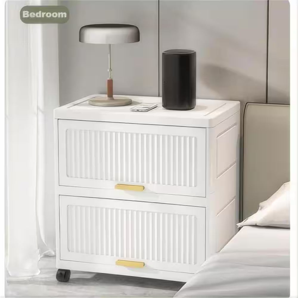 4-Layers Flip Open Storage Box with Wheels, Movable Storage Cabinet, Kitchen Shelf, Movable Storage Box-White