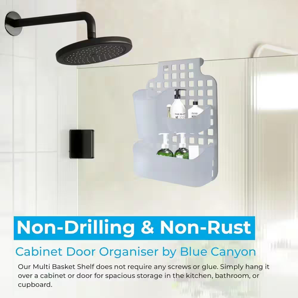 Versatile over Cabinet/Door Storage Organizer with Interchangeable Baskets for Shower Caddy 3In. White