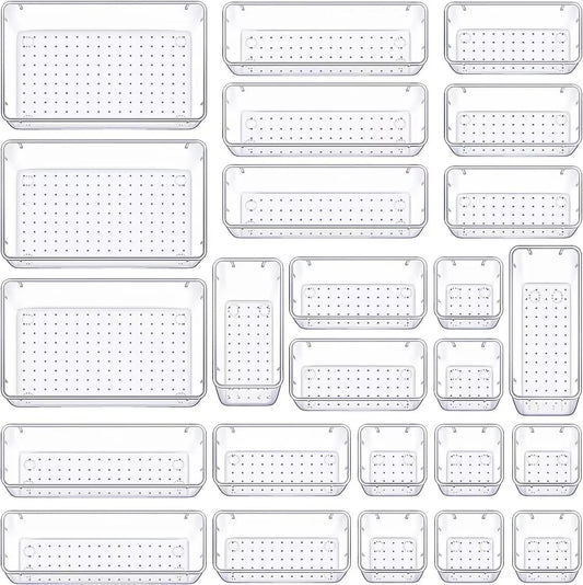 8/13/25Pcs Drawer Organizers Set Clear Plastic Desk Divider Bins Bedroom Dresser Office Storage Box for Makeup Jewelries Kitchen