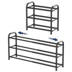 3 Tier Expandable Shoe Rack, Black Metal Shoe Shelf Organizer Storage for Closet, Space Saving Shoe Rack for Entrywa