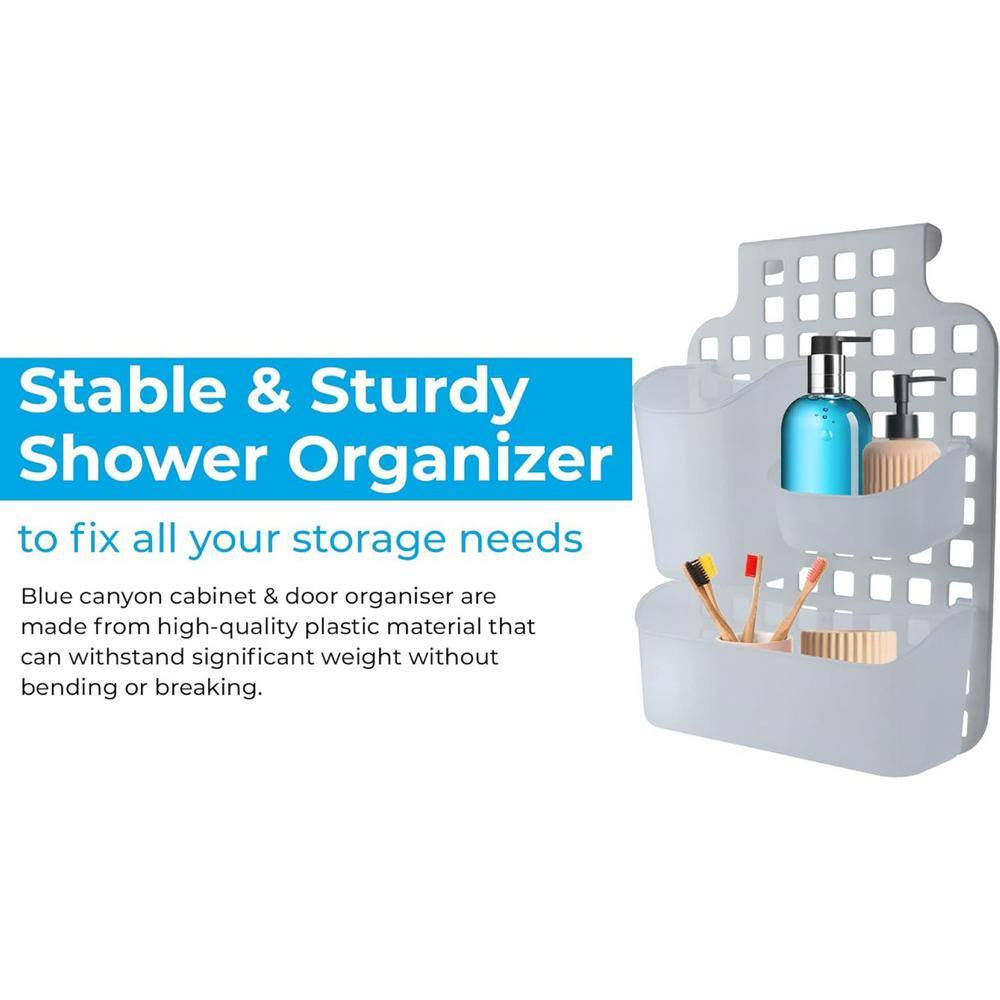 Versatile over Cabinet/Door Storage Organizer with Interchangeable Baskets for Shower Caddy 3In. White