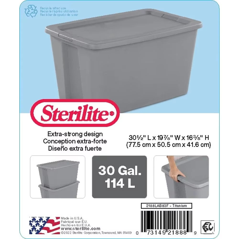30 Gallon Plastic Storage Box Stackable with Snap-On Lid for Home Organization