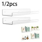 1/2Pcs 11.8Inch Clear Acrylic Shelves, Wall Mounted Storage for Kitchen, Bathroom, Office - Home Organization and Decor