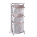 Freestanding Bathroom Multi-Layer Laundry Basket Storage Basket Household with 3-Baskets in White