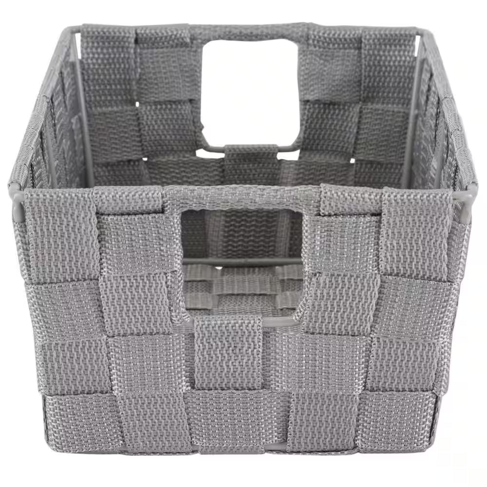 Heather Gray Small Woven Strap Shelf Cube Storage Bin (2-Pack)