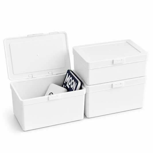 White Dustproof Storage Box with Lid – Stackable Organizer