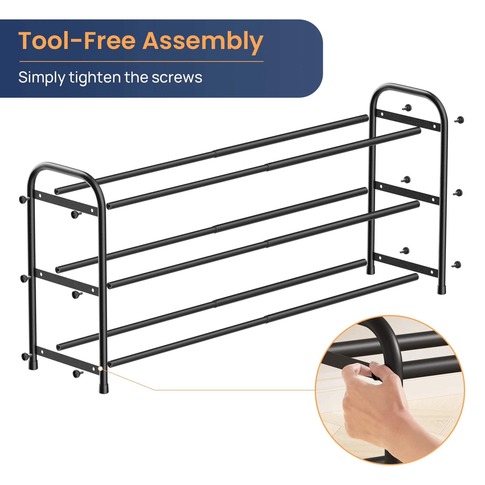 3 Tier Expandable Shoe Rack, Black Metal Shoe Shelf Organizer Storage for Closet, Space Saving Shoe Rack for Entrywa