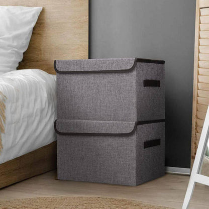 Gray 16.7 In. X 12 In. Linen Fabric Foldable Storage Bins with Lids Set of 3 for Home Organization
