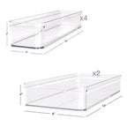 6-Piece Clear Plastic Drawer Storage Organizer Set, Kitchen, Desk and Bathroom Drawer Organizer Bins for Home Organization