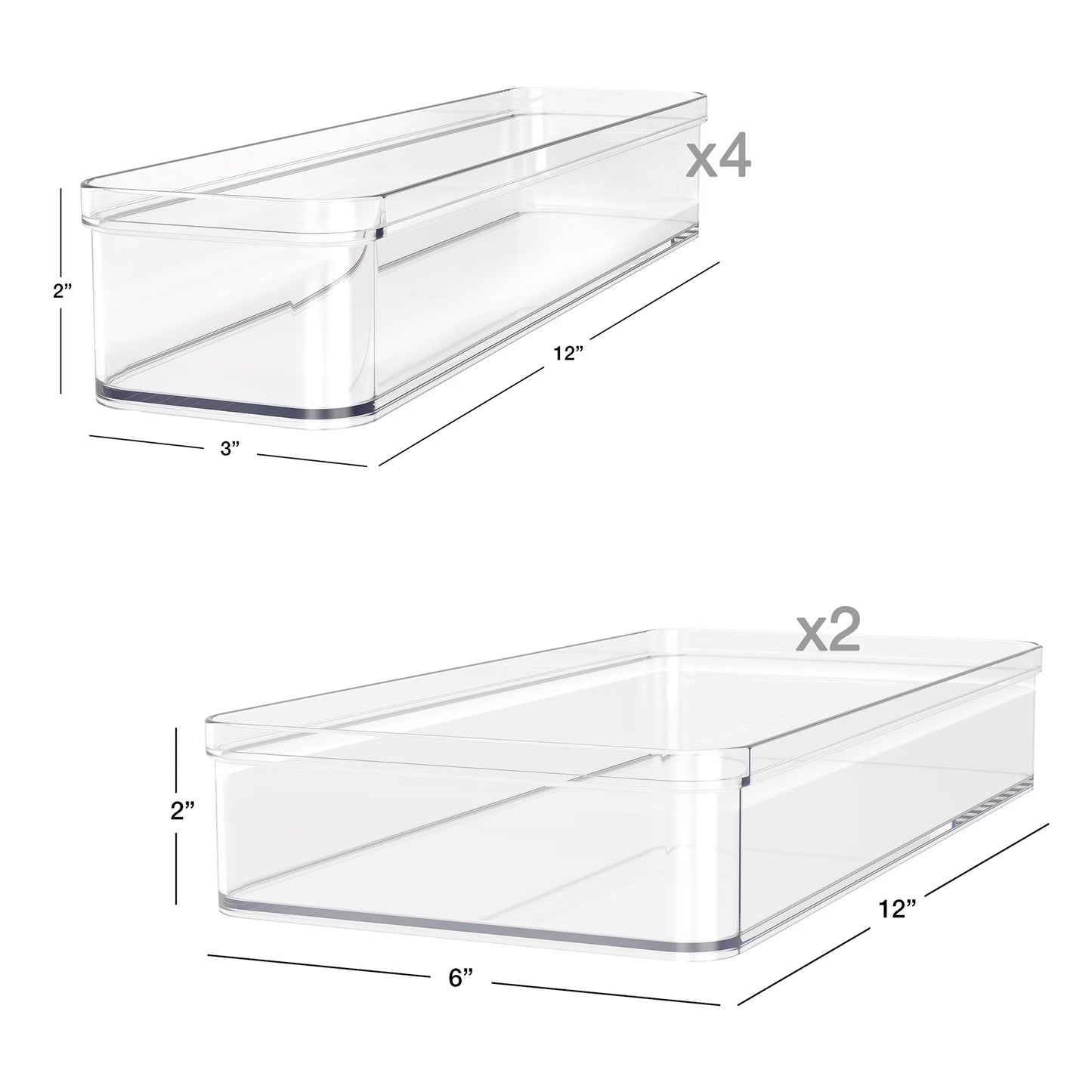 6-Piece Clear Plastic Drawer Storage Organizer Set, Kitchen, Desk and Bathroom Drawer Organizer Bins for Home Organization