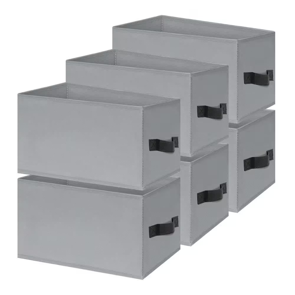 White 14In X 10In X 8In Fabric Closet Shelf Organizer Bins with Handles, Set of 6, for Home Organization
