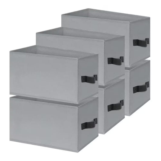 White 14In X 10In X 8In Fabric Closet Shelf Organizer Bins with Handles, Set of 6, for Home Organization
