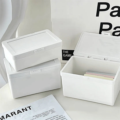 White Dustproof Storage Box Stackable Sundries Storage Organizer with Cover Stationery Storage Case Home Organization Holder