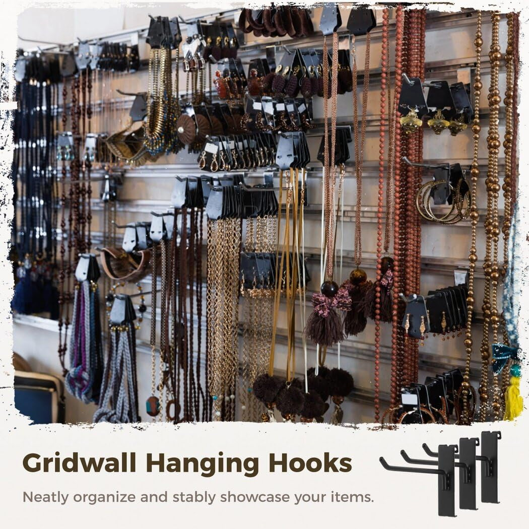 32-Pack 6-Inch Grid Wall Display Hooks, Black, for Retail & Home Organization