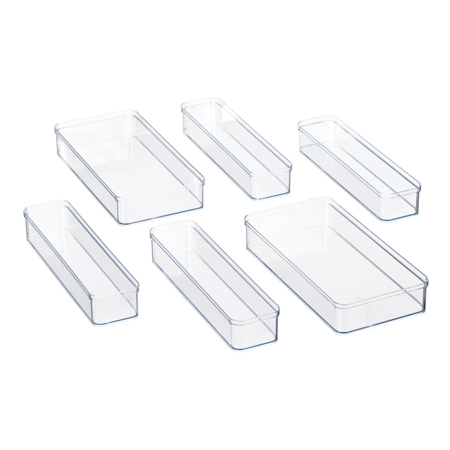 6-Piece Clear Plastic Drawer Storage Organizer Set, Kitchen, Desk and Bathroom Drawer Organizer Bins for Home Organization