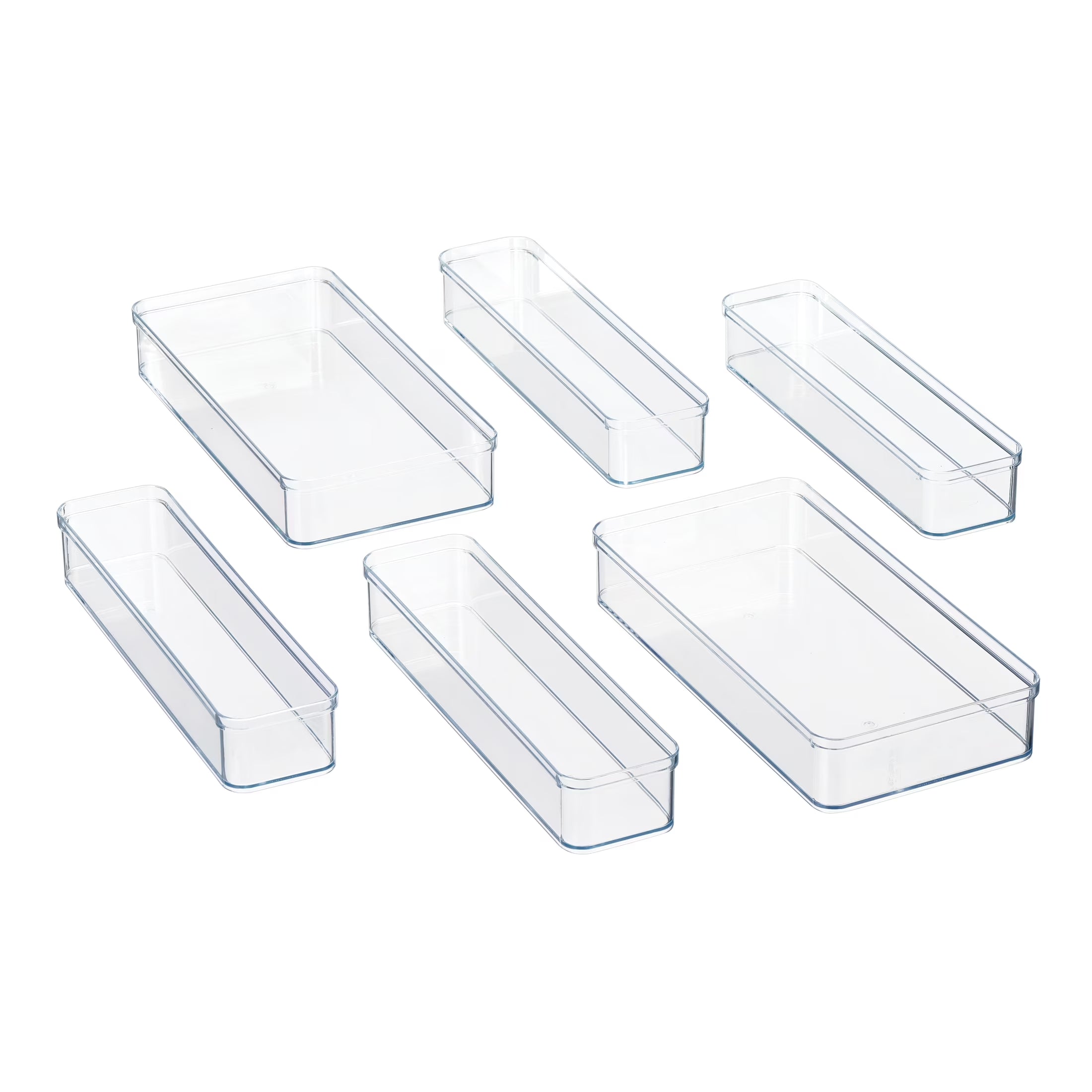 6-Piece Clear Plastic Drawer Storage Organizer Set, Kitchen, Desk and Bathroom Drawer Organizer Bins for Home Organization