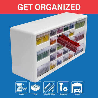 26-Drawer Plastic Storage Cabinet for Garage, Workshop, Home Organization - 20"W X 6"D X 10"H White