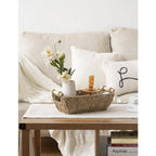 Small Wicker Baskets Handwoven for Storage, Seagrass Rattan with Wooden Handles, Set of 2