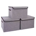 Gray 16.7 In. X 12 In. Linen Fabric Foldable Storage Bins with Lids Set of 3 for Home Organization
