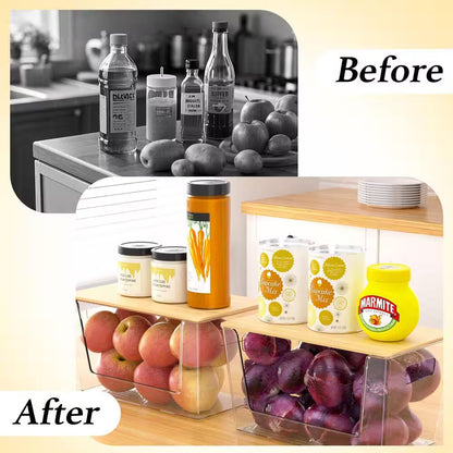 Clear 12In X 7In Acrylic Stackable Pantry Organizer with Bamboo Lid for Kitchen Storage and Home Organization