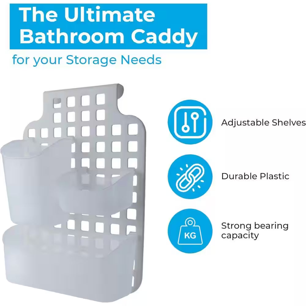 Versatile over Cabinet/Door Storage Organizer with Interchangeable Baskets for Shower Caddy 3In. White