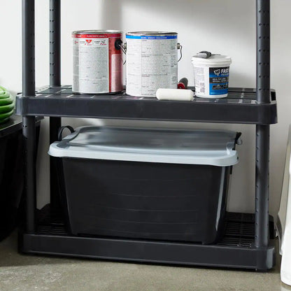 55 Qt Stackable Home Organization Lidded Storage Container in Black, (6 Pack)