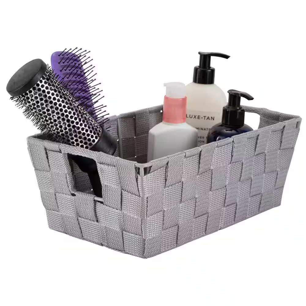 Heather Gray Small Woven Strap Shelf Cube Storage Bin (2-Pack)