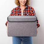 Gray 16.7 In. X 12 In. Linen Fabric Foldable Storage Bins with Lids Set of 3 for Home Organization