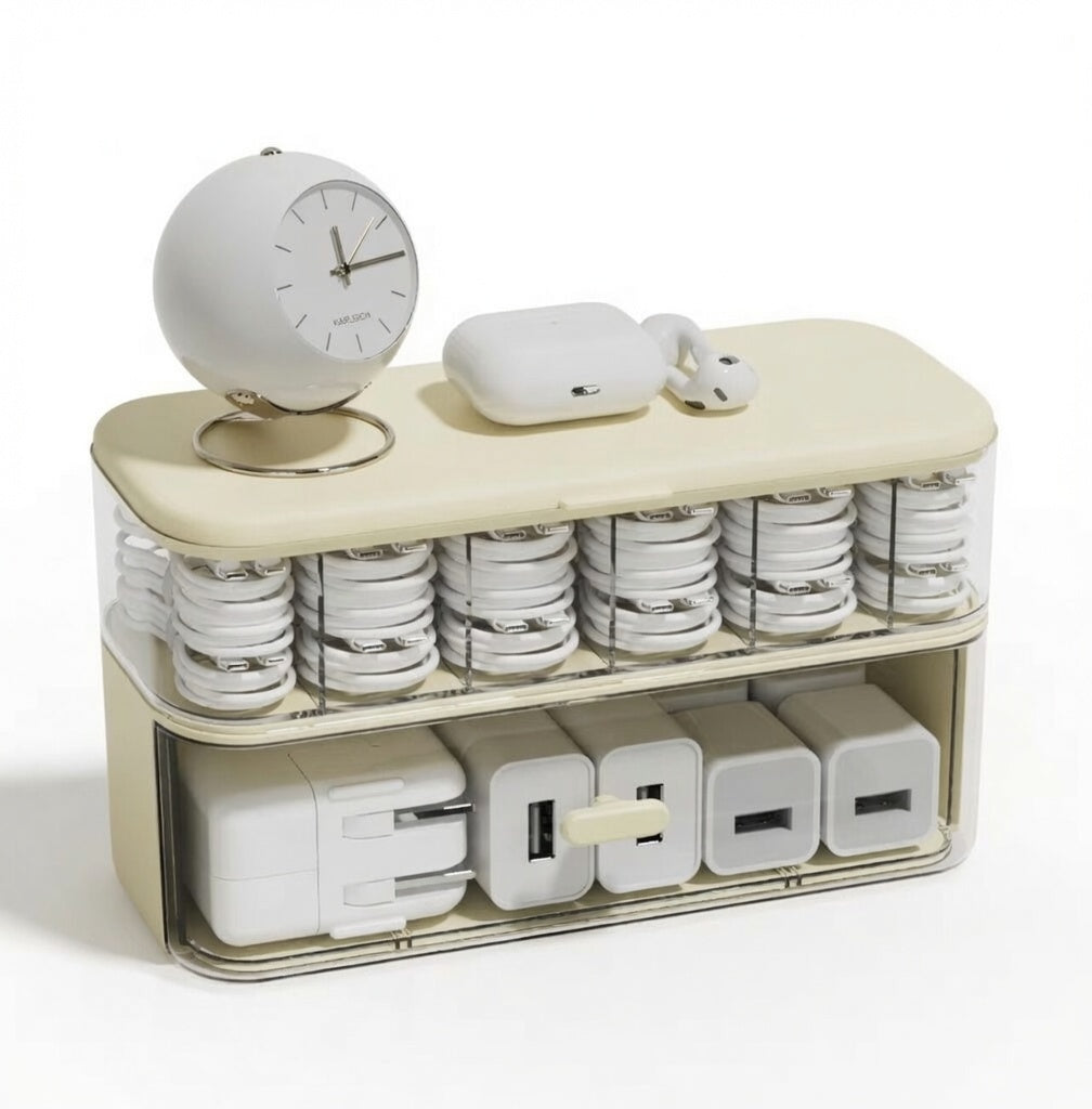 Desktop Cable and Cord Organizer Box with Lid
