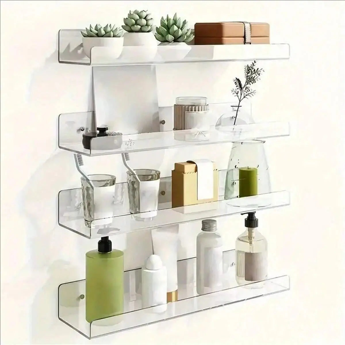 1/2Pcs 11.8Inch Clear Acrylic Shelves, Wall Mounted Storage for Kitchen, Bathroom, Office - Home Organization and Decor