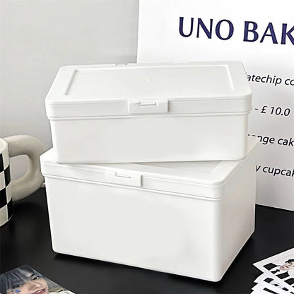 White Dustproof Storage Box Stackable Sundries Storage Organizer with Cover Stationery Storage Case Home Organization Holder